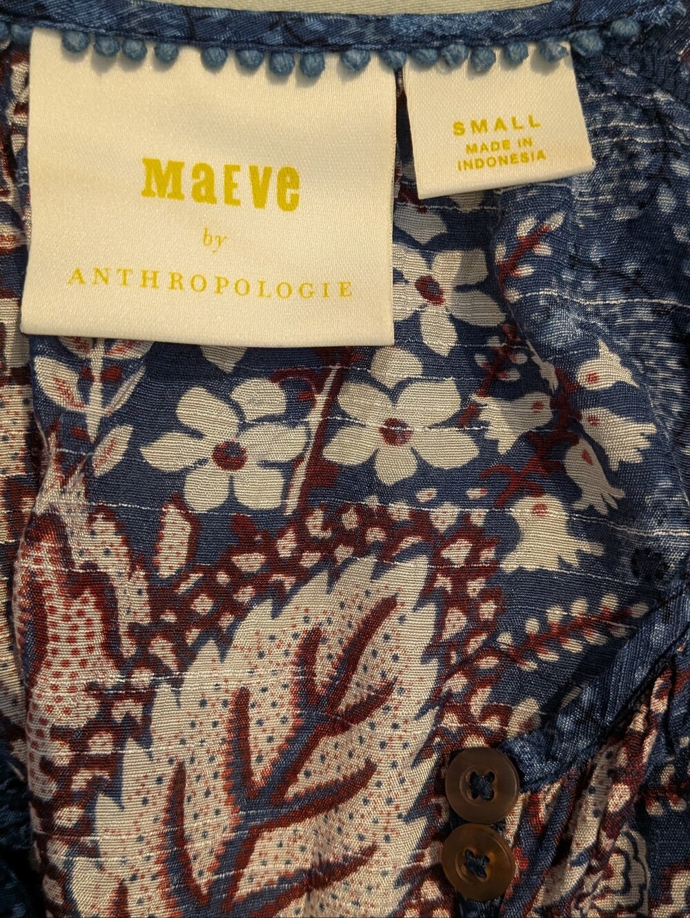 Anthropologi Blue, Cream & Brown Floral Button Detail Shirt